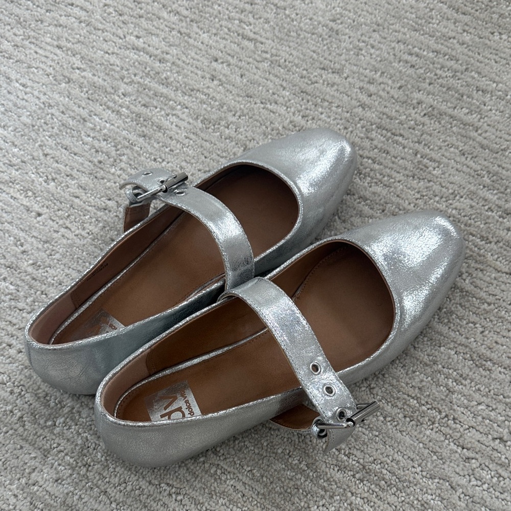 Silver Mary Jane Ballet Flats - Women